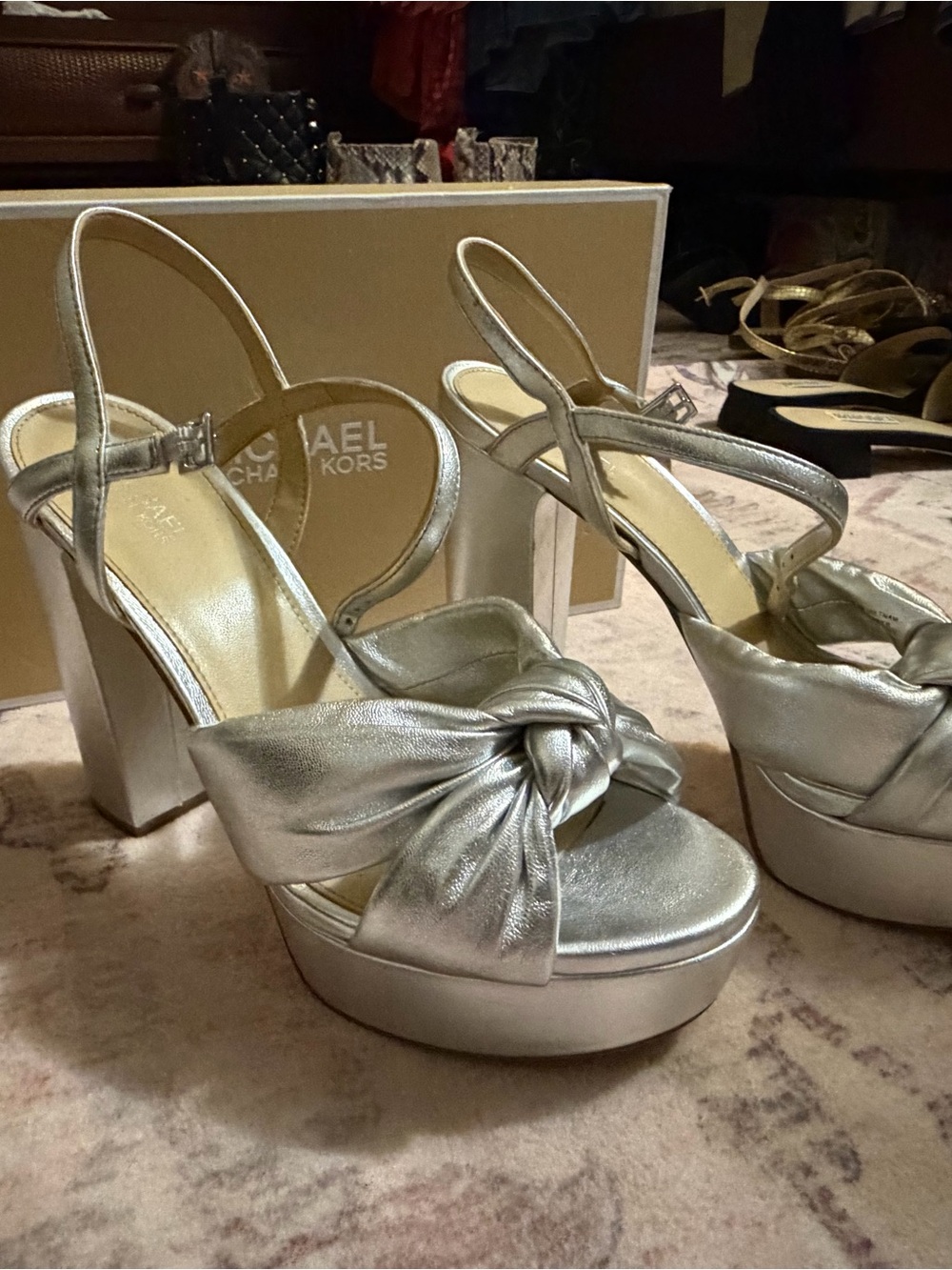 Michael Kors Silver Knot-Front Platform Slingback Heels - Worn once!!”